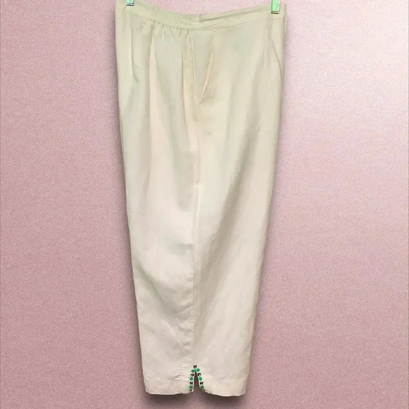Ruby Rd Linen Blend Crop Straight Leg Pants Beaded Split Hem Plus Size 18W White - Picture 3 of 16
